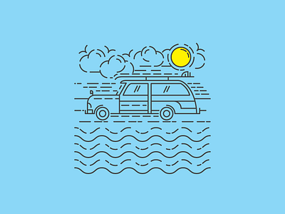 Surf wood adobe birds car cloud dribbble illustrator minimal sea sun surf vintage wood