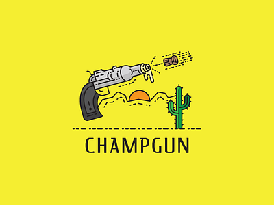 Champgun alcol cactus champagne dribbble gun logo sun toon western