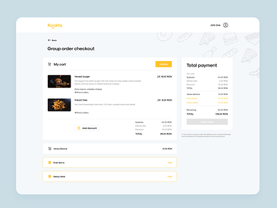 Kookta redesign checkout delivery delivery app delivery website food app food delivery food delivery service food ordering group order icon kookta delivery payment product design redesign redesign concept ui ux uxui