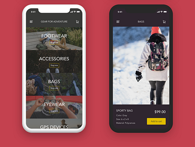 Shopping App Concept for Adventure Gear ecommerce mobile mobile ui sketch ui