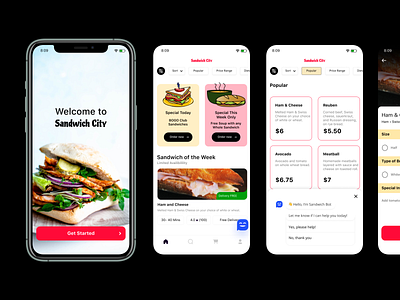 Sandwich City Mobile Ordering App chatbot figma food app food delivery food ordering food ordering app mobile mobile ui ui