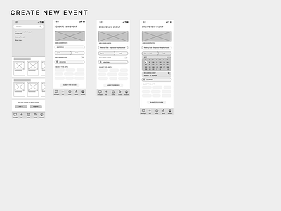 Wireframes for events app