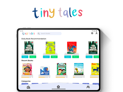 Tiny Tales; a book app for parents and kids app design illustration logo typography ui ux