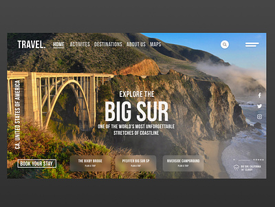 Big Sur Travel Website Home Page adobexd big sur california design flat holiday home home page travel ui ui design uiux ux web webdesign website
