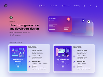 DesignCode 4 Profile blur cards education translucent web design