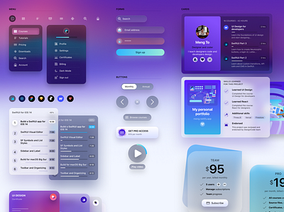 Design System blur buttons cards design system forms menu style guide translucent web design