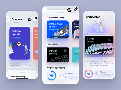 SwiftUI Course cards certificate dashboard ios design iphone mobile product design progress ring swiftui