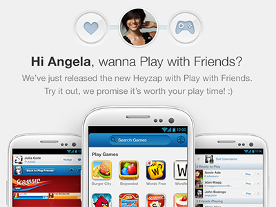 Play with Friends android email heyzap minimal mobile white
