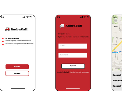 AmbuCall Wireframe app design health app healthcare illustrator ui ux web