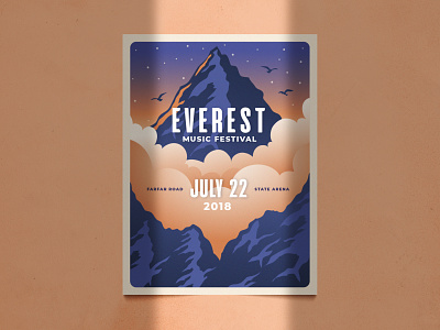 Everest Poster brochure cloud fest festival flyer graphic hand drawn illustration minimal minimalistic mountain music poster print retro vector