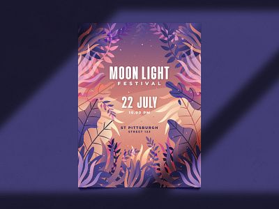 Moon light poster design festival flat floral flyer flyer template gradient illustration leaves music plants poster template