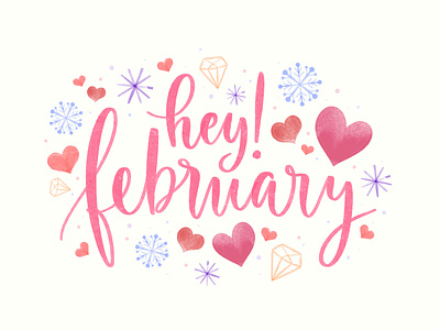 "Hey February" Lettering aquarela creative february heart illustration lettering pink template watercolor winter