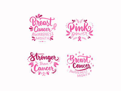 Breast Cancer Awareness Badges Design badge design badges design empowered event flat graphic design health illustration labels lettering minimal pack pink set women