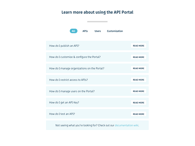 CA API Portal help section api help list portal