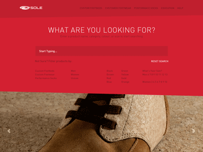 SOLE homepage concept footwear home page red