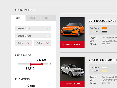 Vehicle Search art direction dropdown filter form search toggle vehicle