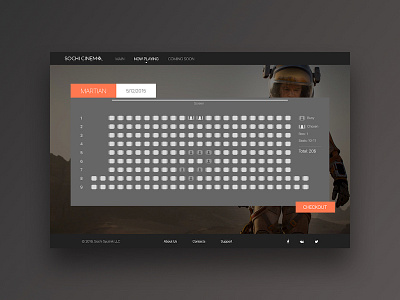 Tickets booking black booking brown buying checkout cinema design gray grey martian ui ux