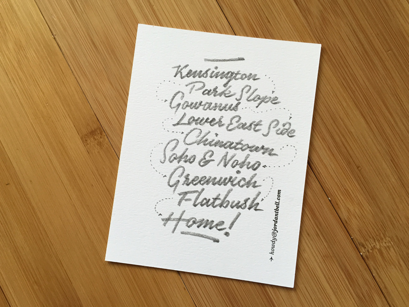 Saturday Adventure nyc neighborhood adventure manhattan brooklyn script pencil lettering