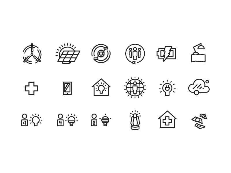 Non-profit Icons electricity energy iconography icons illustration non profit