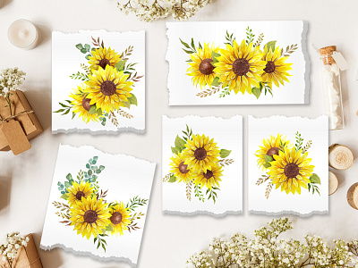 Watercolor Sunflower Bouquets