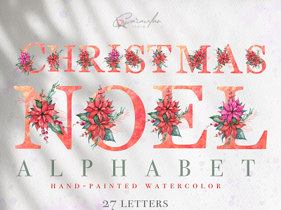 FLORAL CHRISTMAS ALPHABET christmas alpabet christmas clipart christmas letters floral alphabet floral arrangement floral letters floral watercolor watercolor christmas