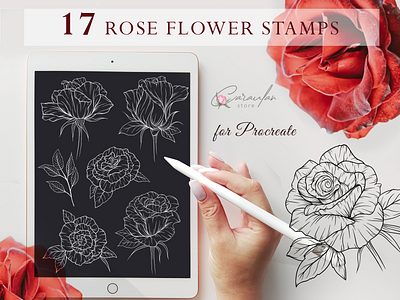 Rose Flower Procreate Stamps brush digital brush floral floral stamp flower flower brush outline procreate procreate brush rose flower brush rose flower stamp stamp