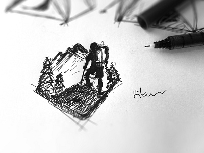 Hiker Sketch hiker ink pen sketch