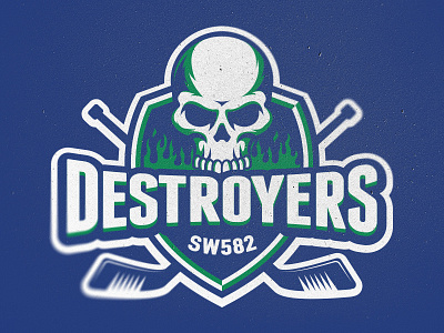 Destroyers II Logo flames hockey logo shield skull sticks