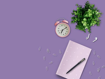 Purple Desk | Book, Alarm, Plant | Background