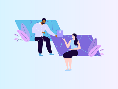 Giving Illustration 2d abhinaya abhinayakondi aesthetic blue boy design equality girl graphic design helping illustration kondi parcel people purple team work vector work working