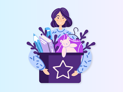 Donations 2d 2d flat abhinaya abhinayakondi aesthetic bear blue box design donat donation flat girl graphic design helping illustration kondi purple teddy vector