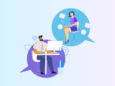 Customer Service 2d abhinaya abhinayakondi aesthetic blue boy conversation customer design flat girl graphic design illustration kondi people purple service talking ui vector