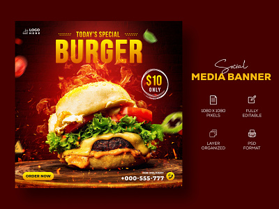 Food-Burger Social media banner Template | Web ads design