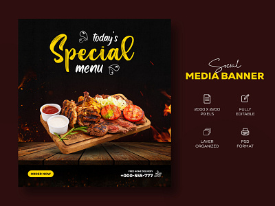 Food Social media banner Template | Web ads design ad banners banner inspirations facebook banner facebook post food banner food banner design food banner psd food instagram post template food social media post design shopify banner social media banner web banner ad