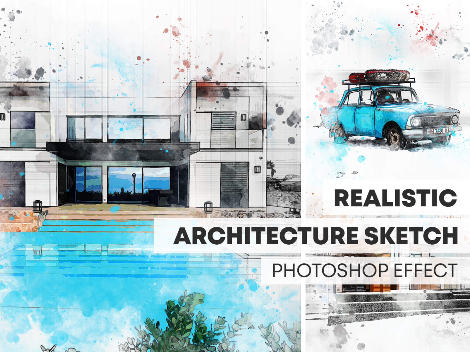 Combine architecture rendering with hand drawn sketch effect
