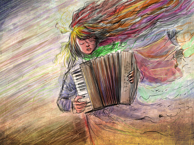 accordion girl accordion art artwork digital draw drawing girl illustration intuos music pencil photoshop sketch wacom