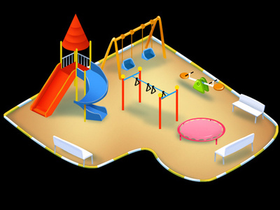 digital isometric child park illustration