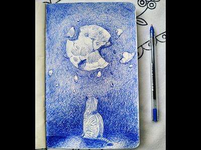 blue pen on sketchbook. art artwork design draw drawing illustration ink moleskine pen pen and ink pencil sketch surreal