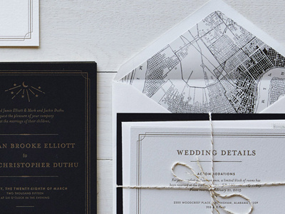 Crescent City Wedding Suite black cranes envelope liner gold gray invitation letterpress map neenah new orleans wedding