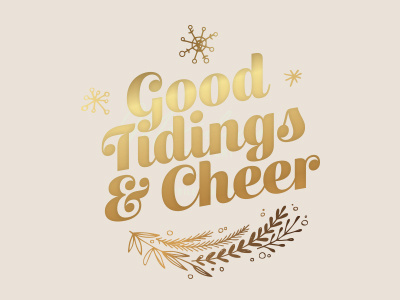Good Tidings & Cheer ampersand card christmas foil gold holiday ligature pink rose script snowflakes