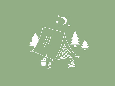 Happy Campers camping champagne illustration monoline moon night simple tent trees wedding