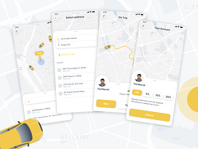Taxi - Uber-like taxi service android app design branding design illustration ios app design mobile mobile ui taxi taxi app ui uiux