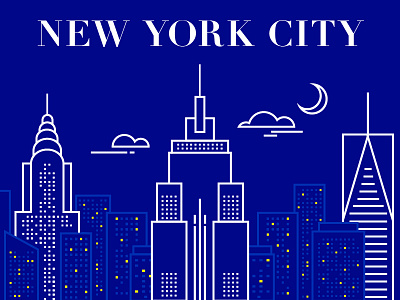 New York City at Night chrysler building empire state empire state building freedom tower illustration nyc stroke