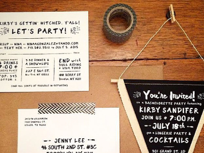 NYC Bachelorette Party Invitation black and white invitation nyc pennant print design