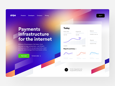 Stripe: Home page finance fintech header home page identity identity design landing landing page marketing site payments payouts product design product page visual identity web web design web site website