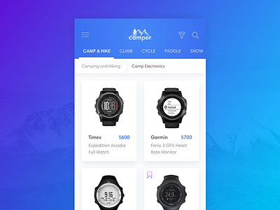 Camper Shop app e commerce mobile shop sketch ui