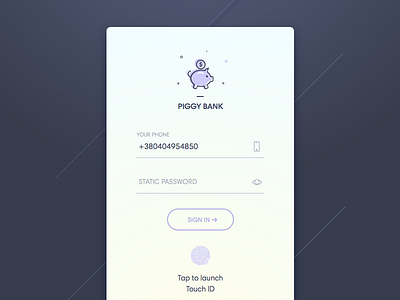 Piggy Bank App app bank ios login mobile sketch touch id ui