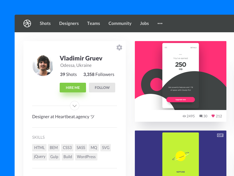 Dribbble Profile by Vladimir Gruev on Dribbble