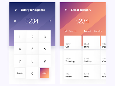 Spender app budget card layout category finance ios mobile keyboard
