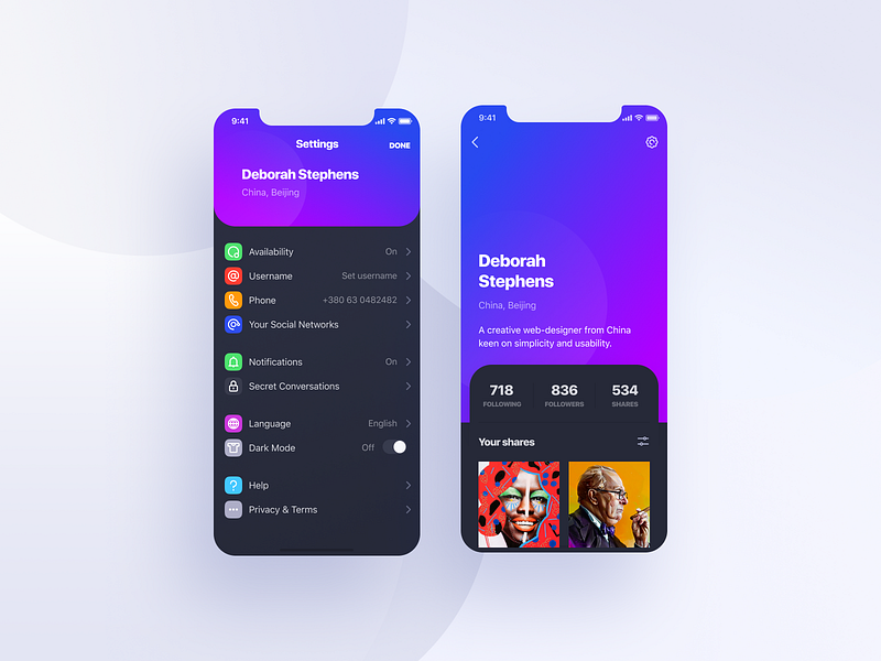 Social UI: Settings and Profile by Vladimir Gruev for heartbeat on Dribbble